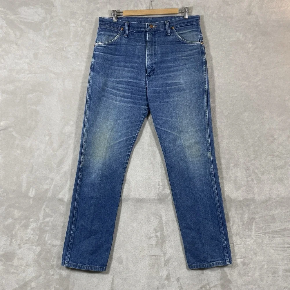 Vtg Wrangler 13MWZ Jeans Mens 36x33 (fit 34x32) Whisker Fade Distressed Contrast